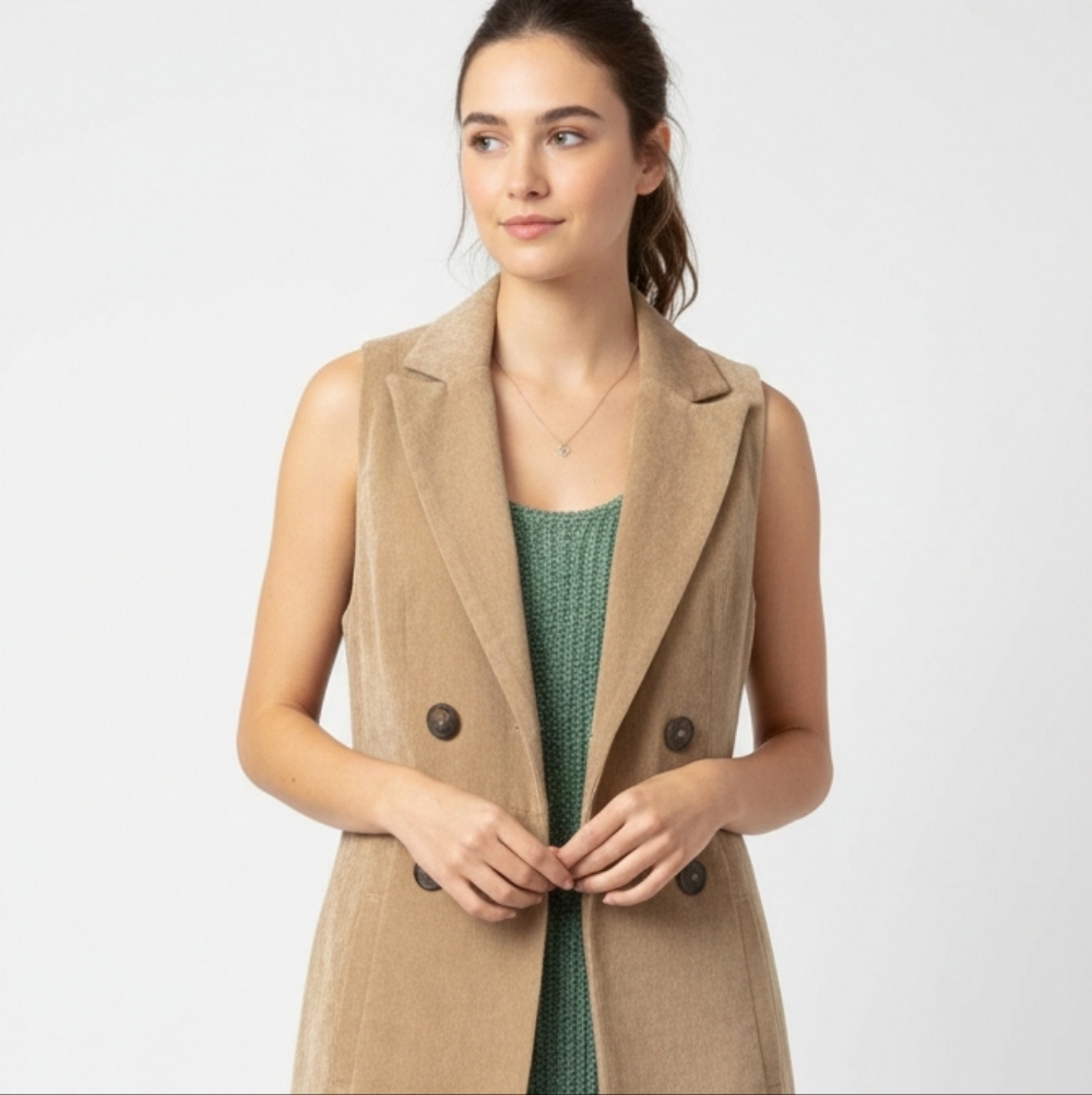 Elegant Tan Double-Breasted Vest